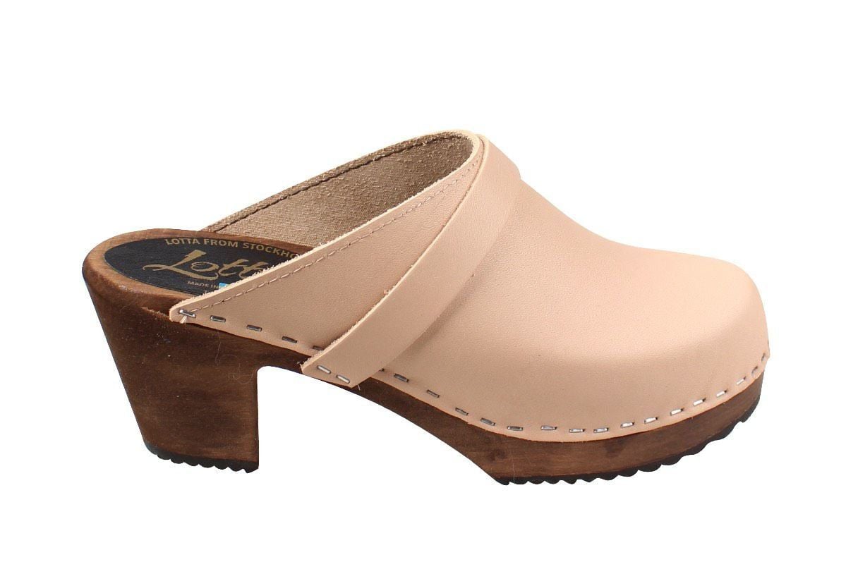 High Heel Classic Clog in Cappuccino with Brown Base with Strap