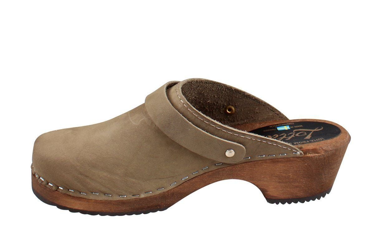 Classic taupe clogs with strap on Brown Base