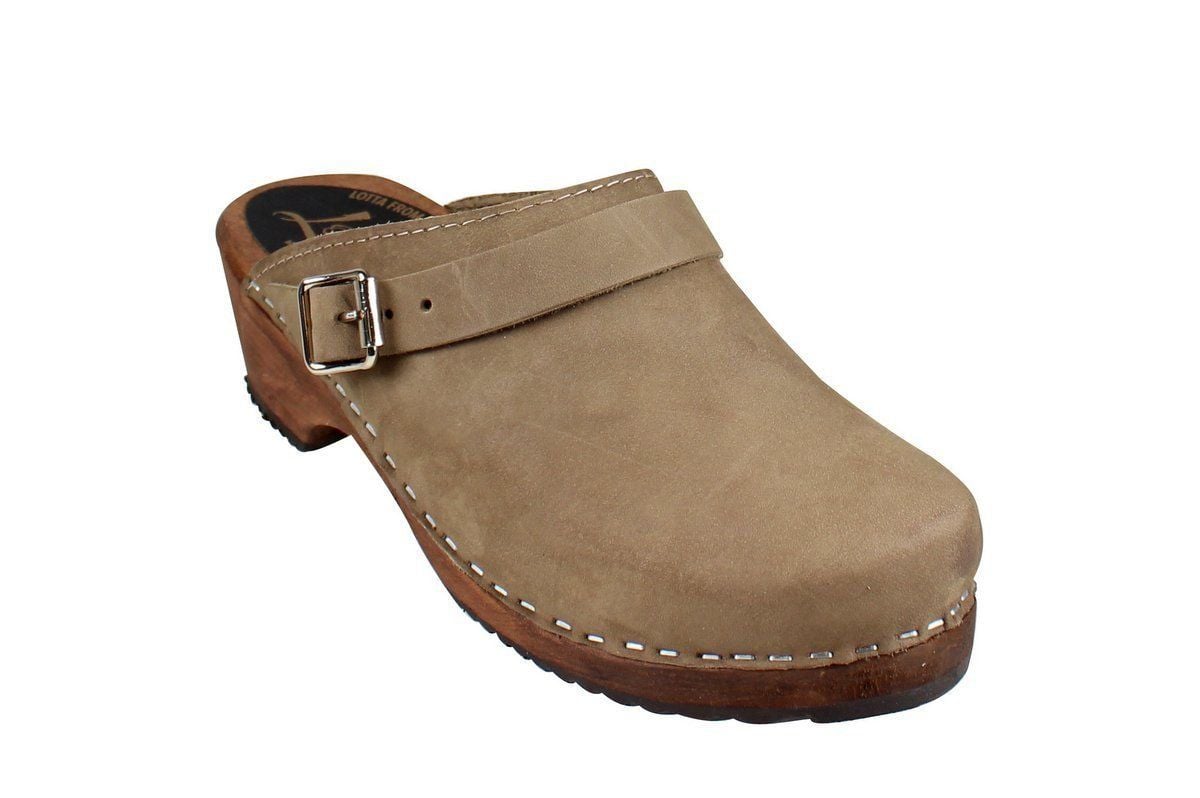 Classic taupe clogs with strap on Brown Base