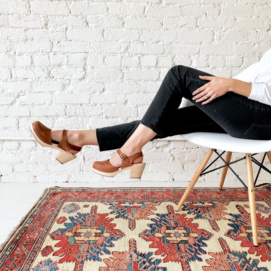Brown clogs in oiled nubuck on a natural wooden clogs base with rubber sole by Lotta from Stockholm Lifestyle