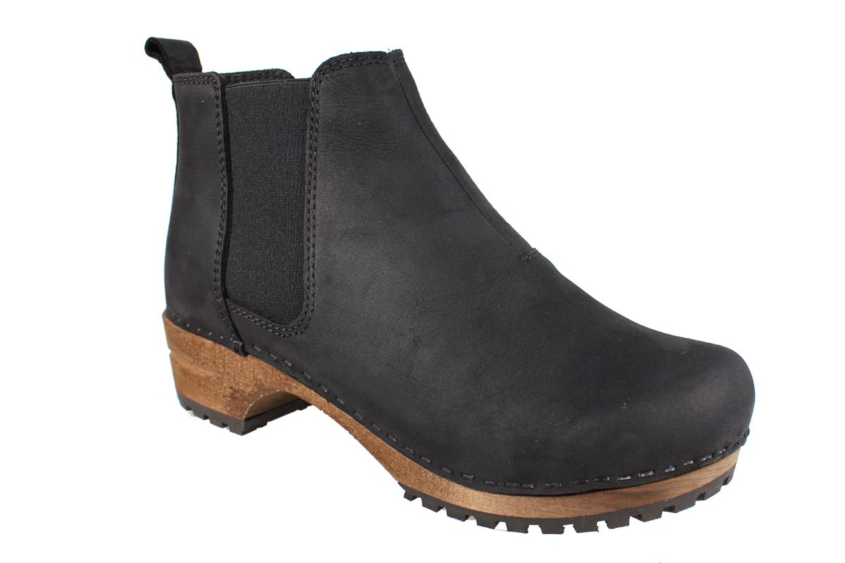 Lotta's Jo Clog Boots in Black Soft Oil Leather    