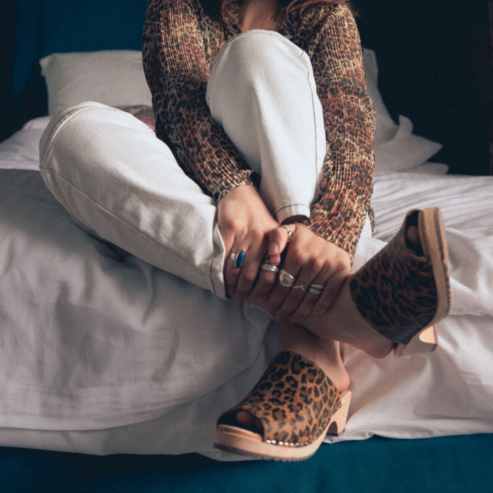 Womens clogs mules in Leopard Print Leather, Berit by Lotta from Stockholm