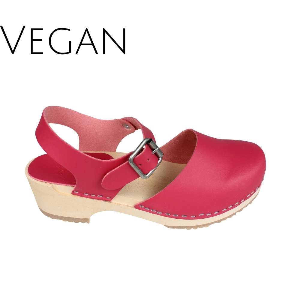 Vegan Greta Low Wood Clogs Pink Vegan Leather