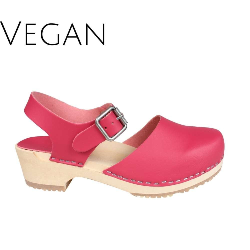 Vegan Greta Low Wood Clogs Pink Vegan Leather