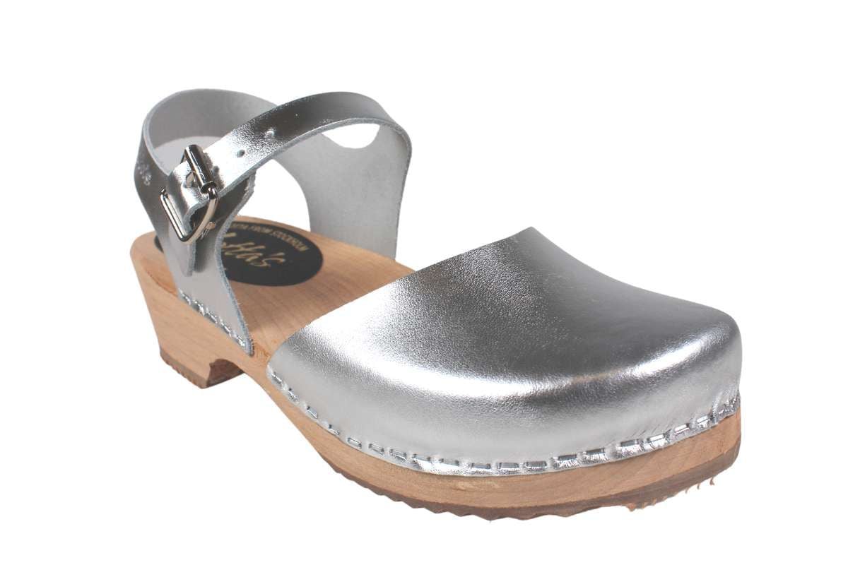 Low Wood Silver Clogs with natural wooden clogs base by Lotta from Stockholm