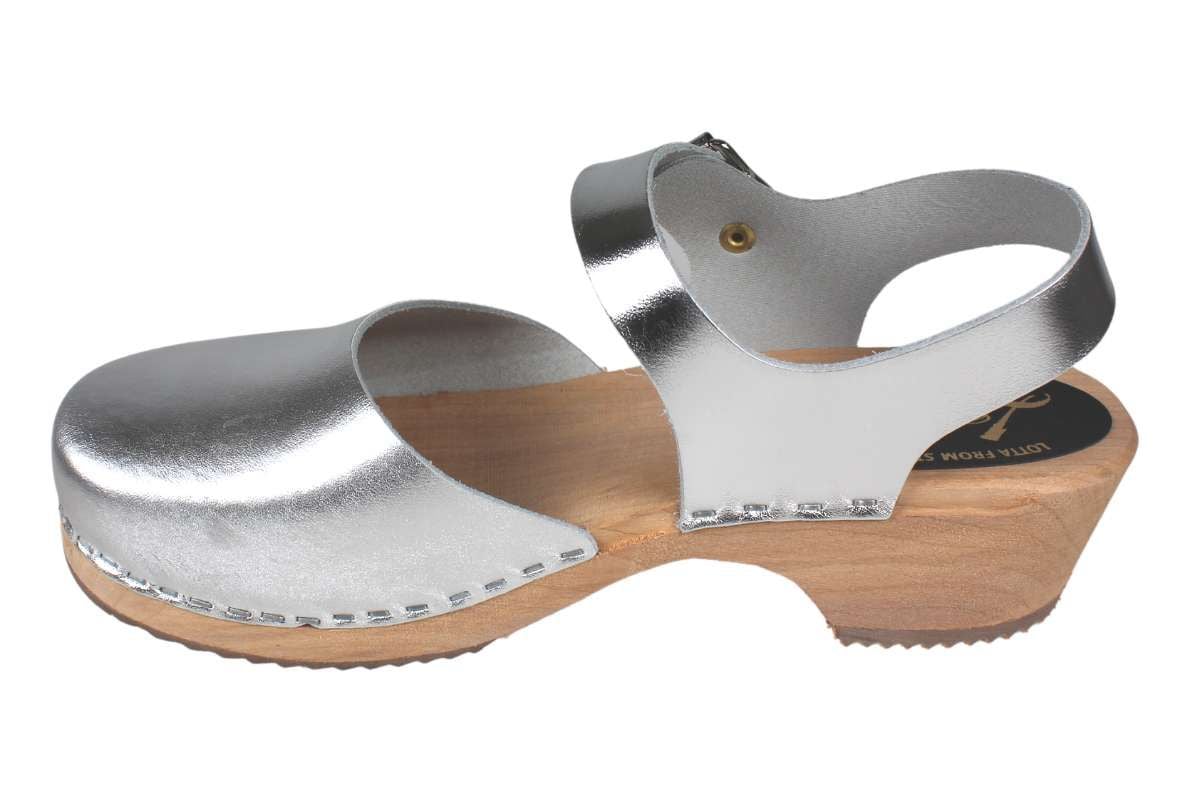 Low Wood Silver Clogs with natural wooden clogs base by Lotta from Stockholm