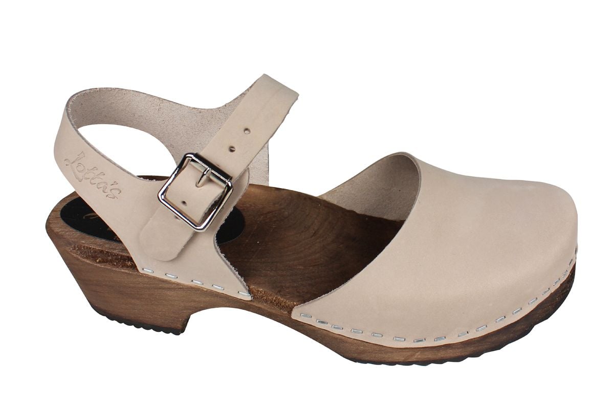 Low Wood Oatmeal Oiled Nubuck Clogs on Brown Base