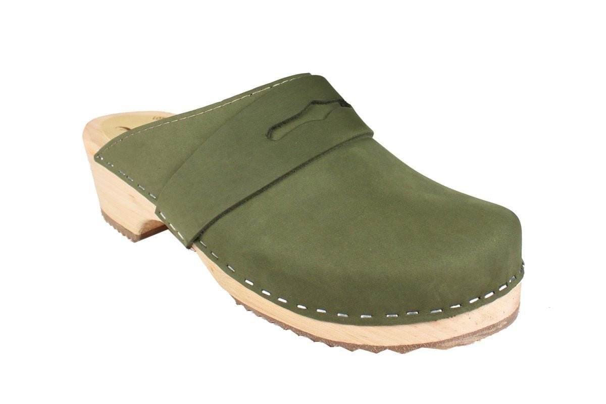 Classic Penny Clog Green Oiled Nubuck Leather