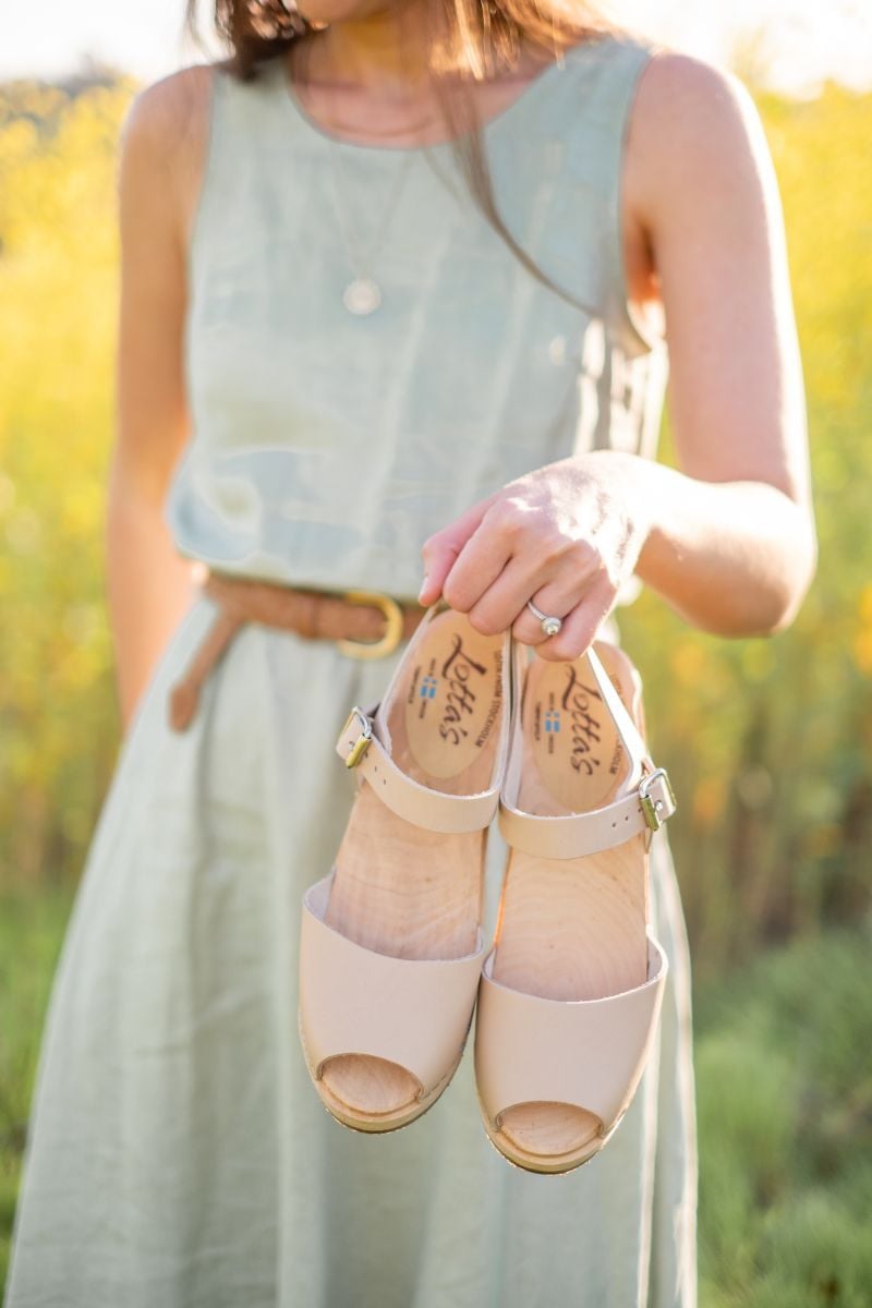 Highwood Open Toe Clogs in Nude Leather