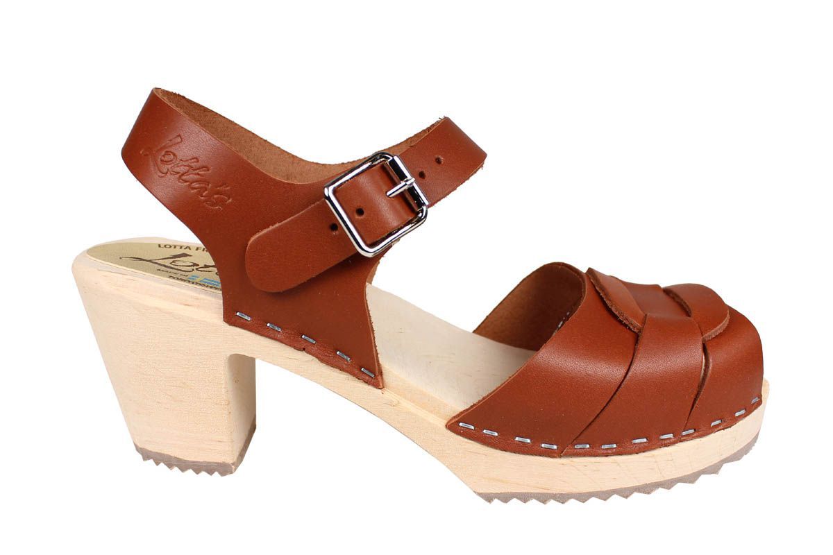 Lotta From Stockholm Peep Toe Clog in Tan Leather rev side 2