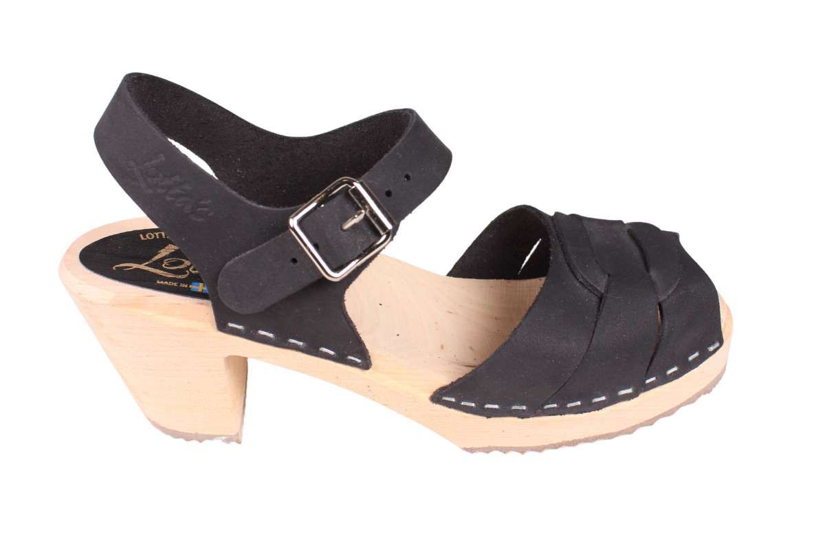 Peep toes women's clogs in Black oiled nubuck by Lotta from Stockholm