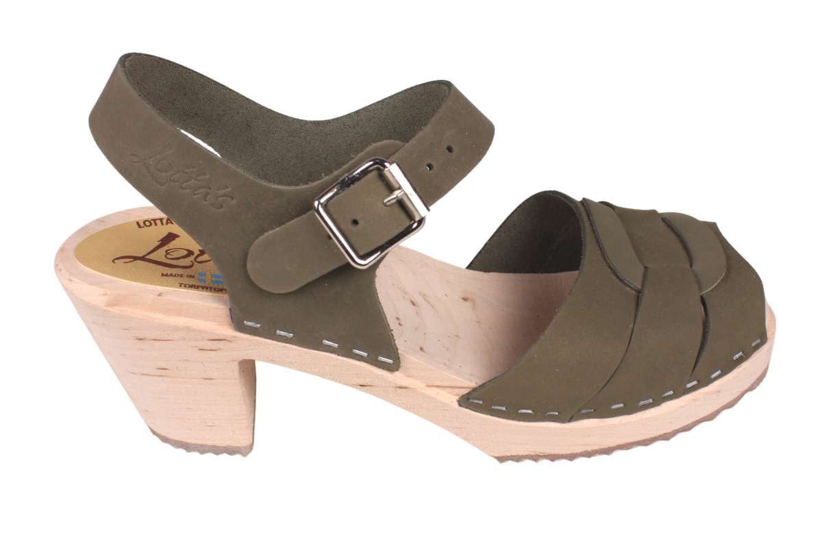 Peep toes women's clogs in olive by Lotta from Stockholm