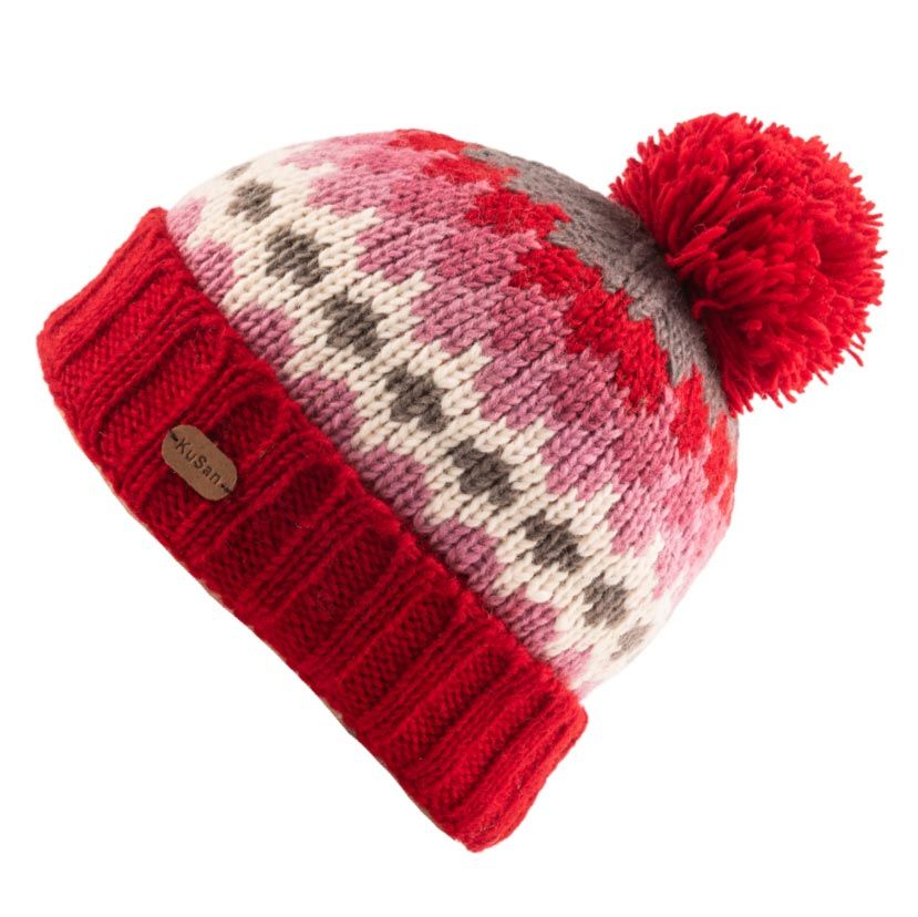 kusan bobble hat red grey with turn up Lotta from Stockholm