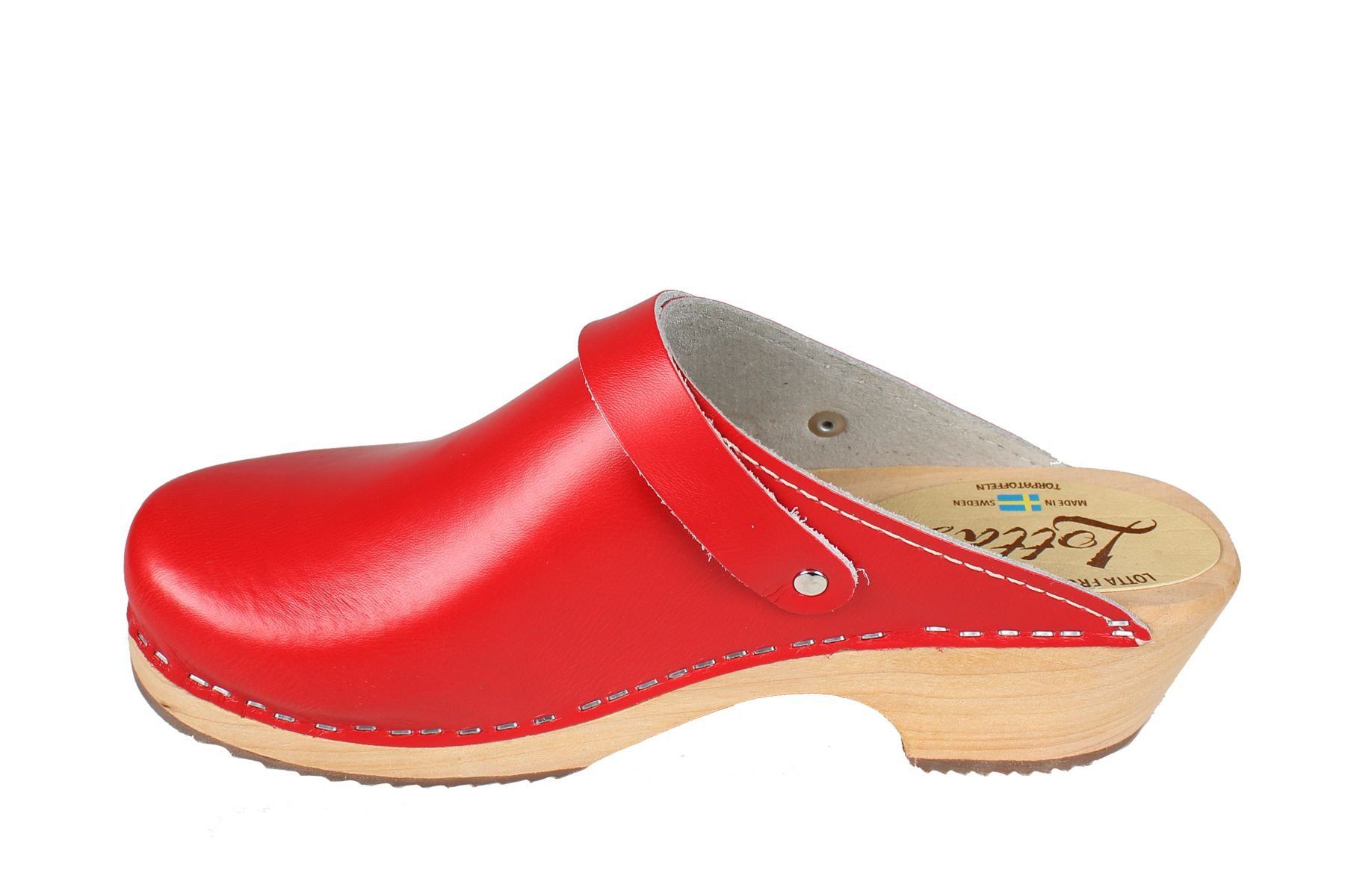 Classic red PU clogs with strap 