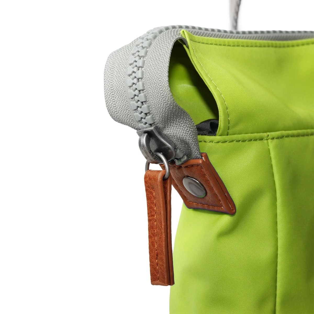 Roka Bantry B Small Bag in Lime zip detail