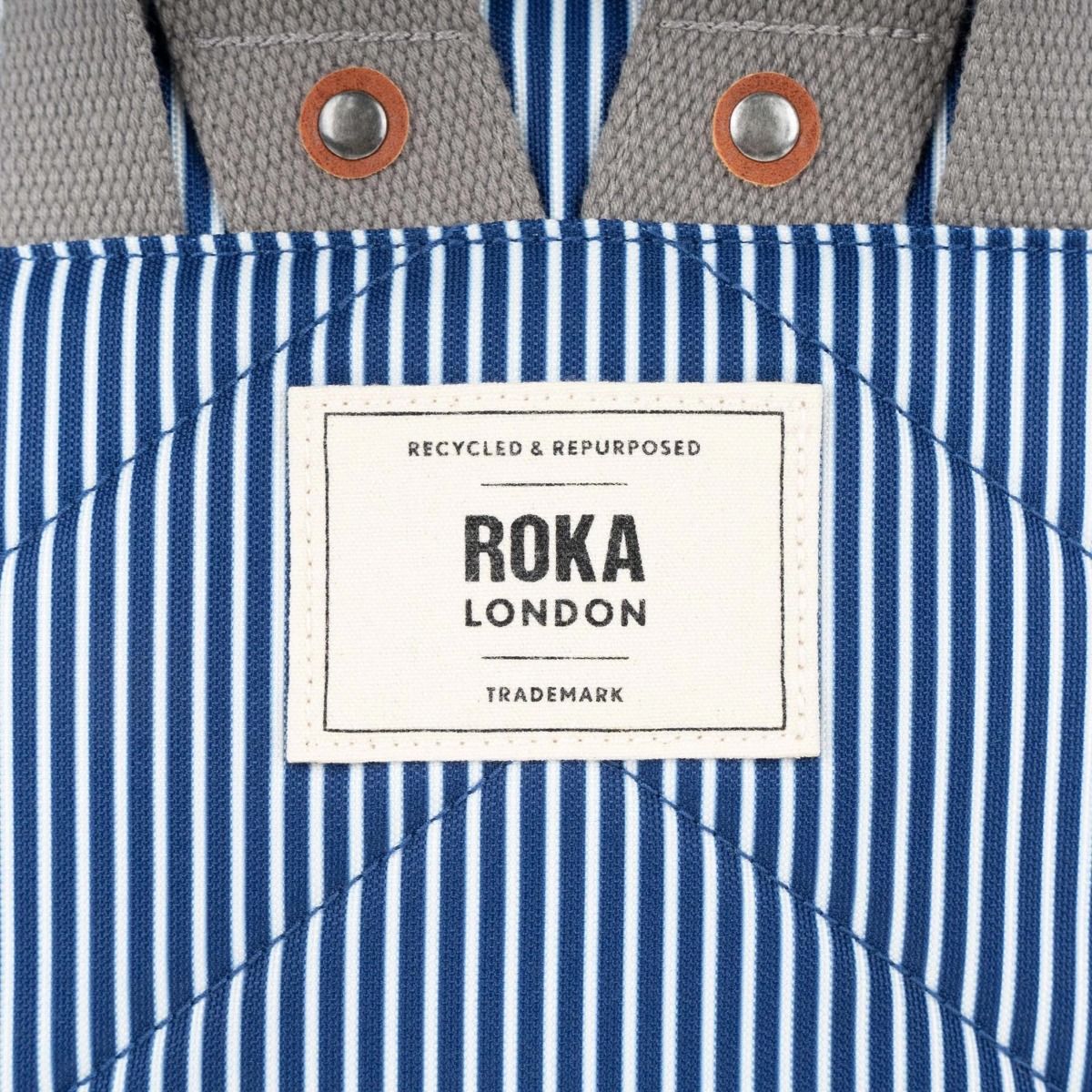 Roka Bantry B small vegan bag in hickory stripe logo