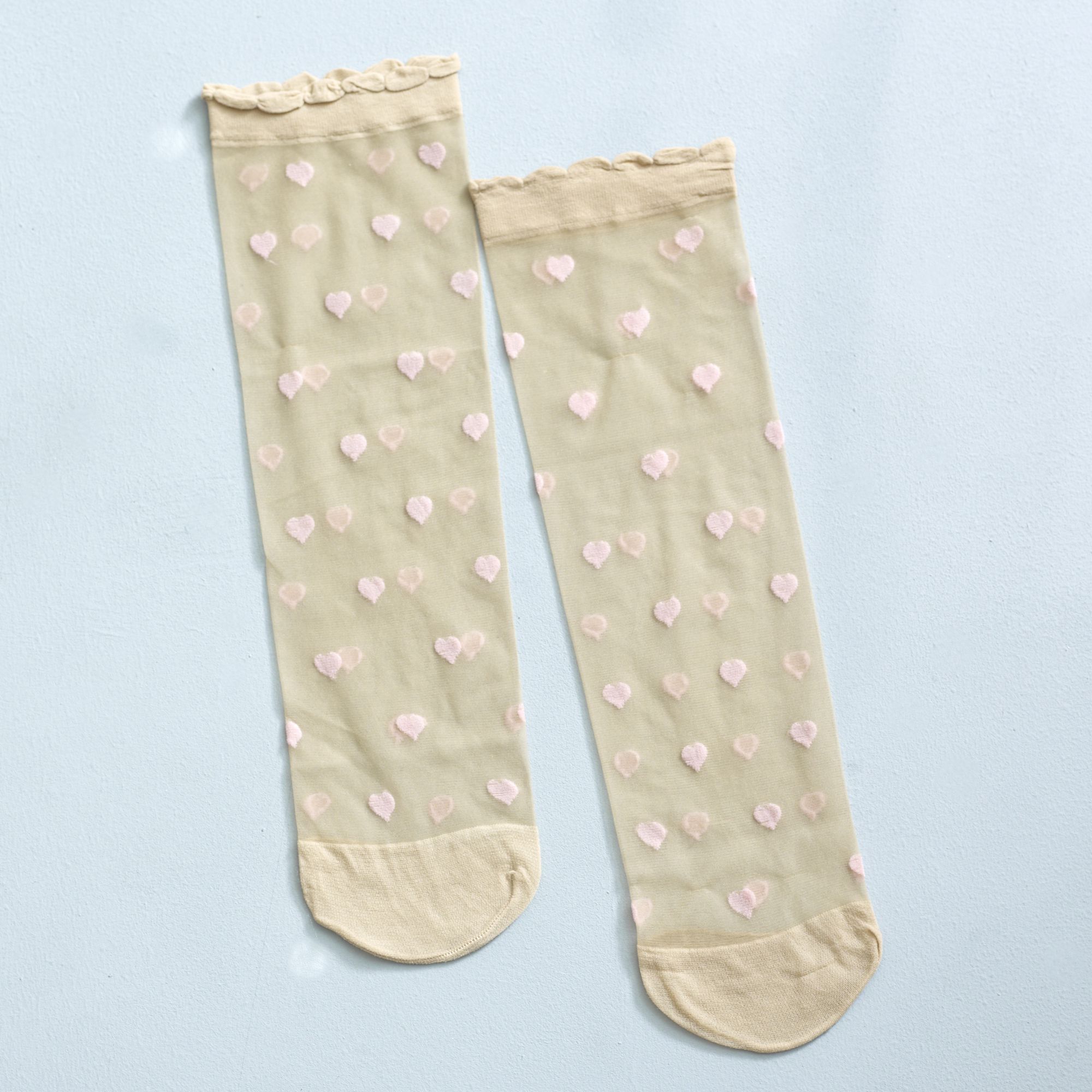 Cutie Pop Romantic Nude Pink Heart Sheer Socks X 2