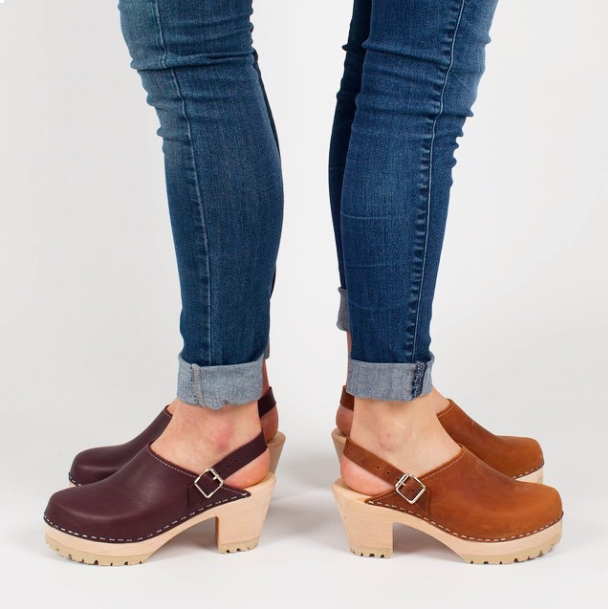 Lotta From Stockholm High Clog WIth Tractor Heel and Moveable strap in Brown Oiled Nubuck