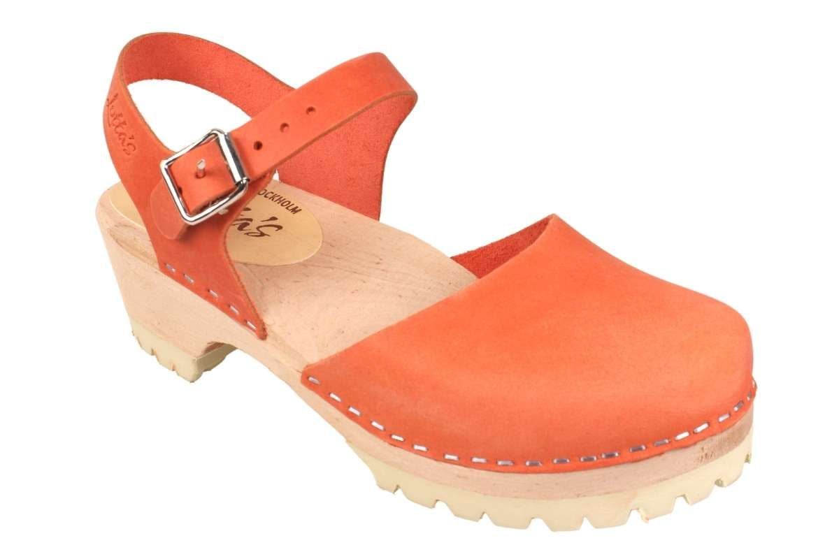 Low Wood Tractor Sole Clogs Orange Oiled Nubuck Leather Seconds 
