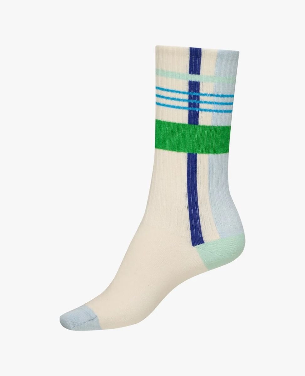 Unmade Copenhagen Tenna Sock in Art Off White, Blue & Green