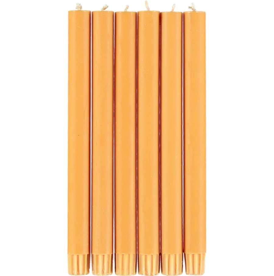 British Colour Standard Saffron Yellow Eco Dinner Candles, 6 Per Pack