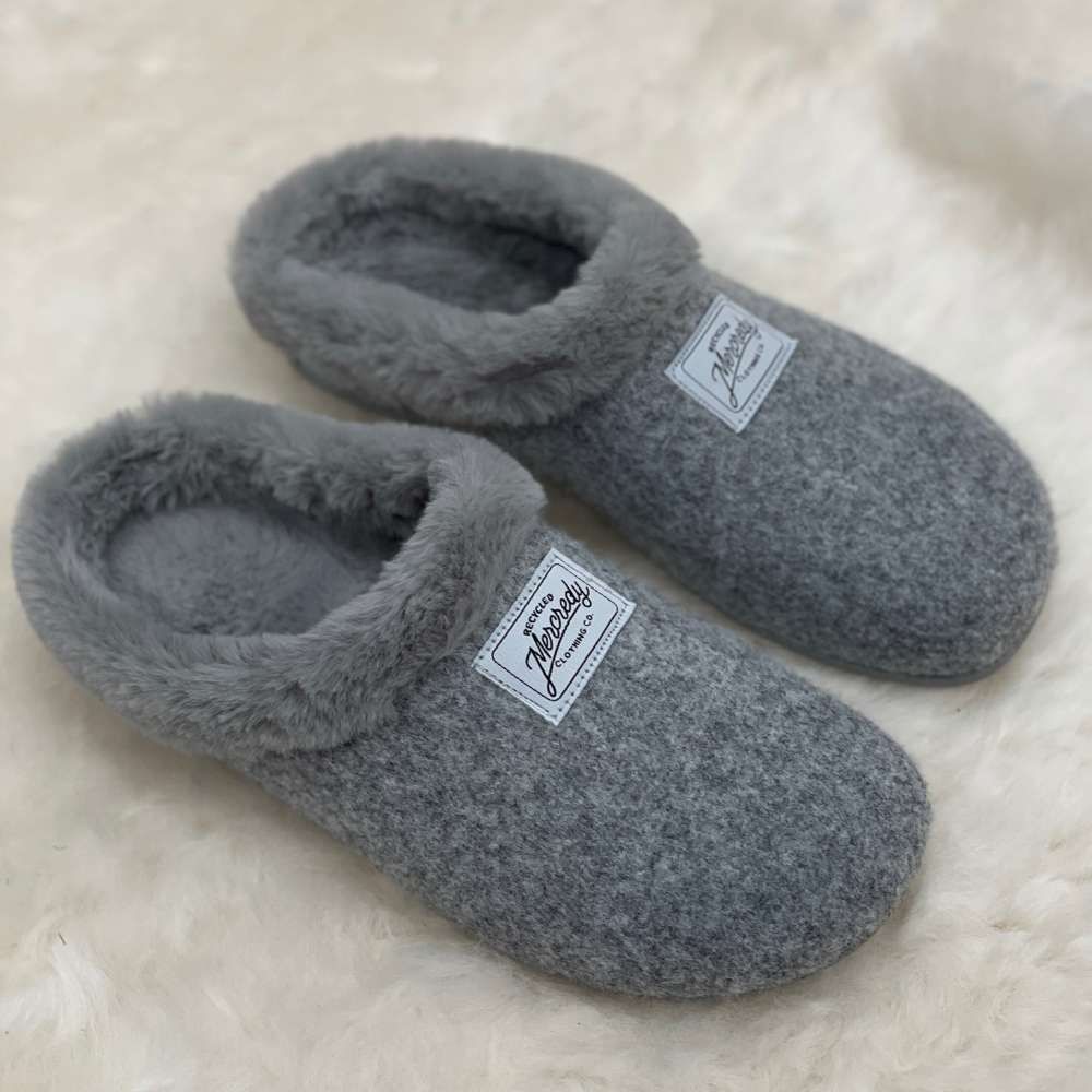 Mercredy Mule Slippers with Fluffy Trim in Light Grey