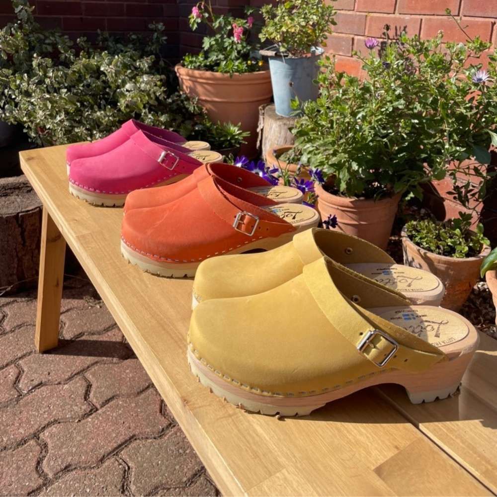 Classic Clogs for Spring Summer 2022 in Pink, Orange and Yellow with a tractor Sole by Lotta from Stockholm