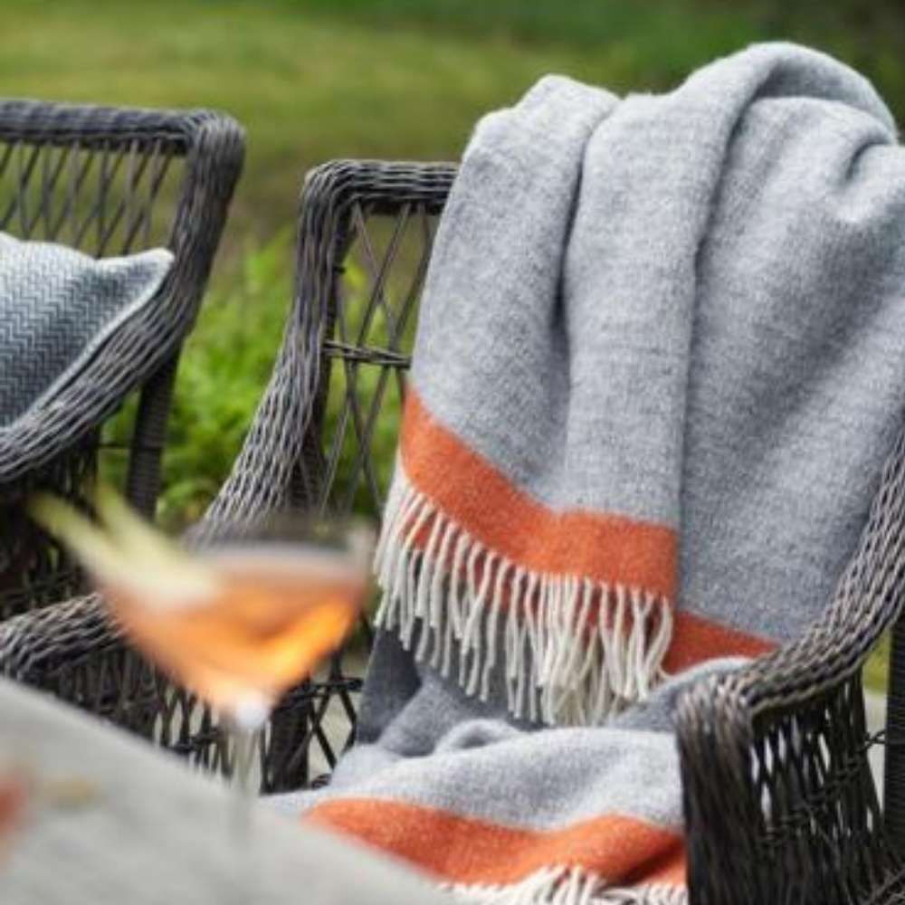 Klippan Hampus Grey and Orange Eco 100% Lambswool Blanket