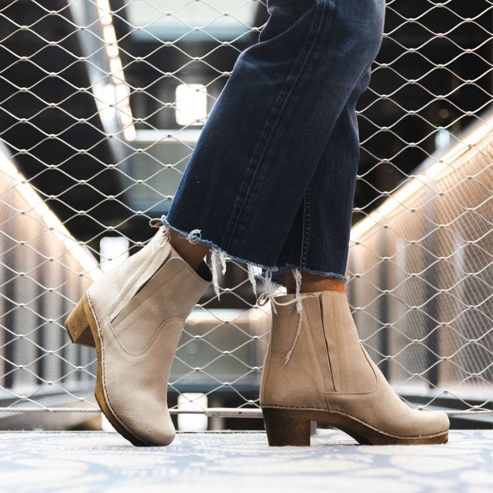 Lotta's Rina Clog Boots in Beige Suede Leather