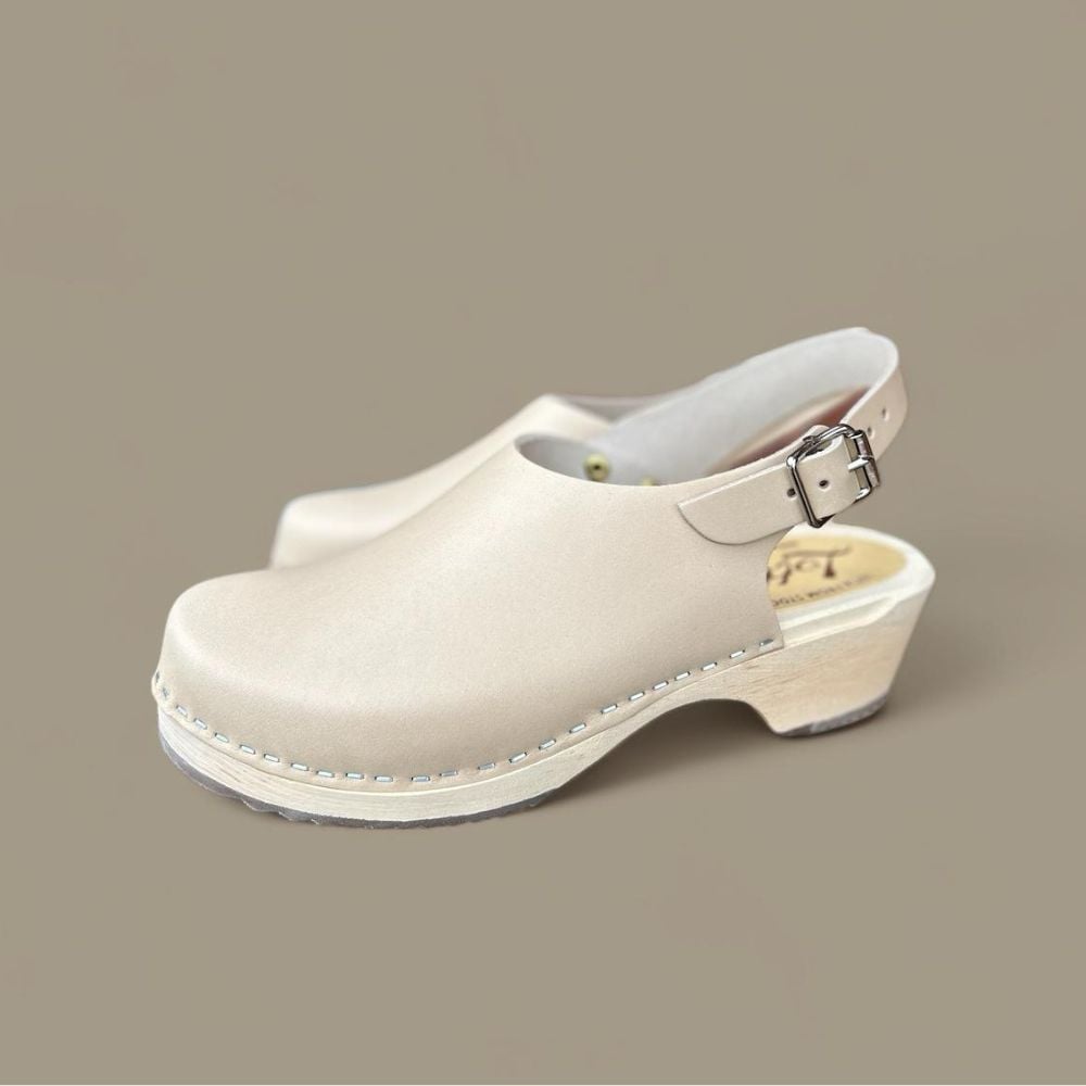 Womens Low Slingbacks clogs shoes in Palomino Leather on a natural wooden clogs base by Lotta from Stockholm