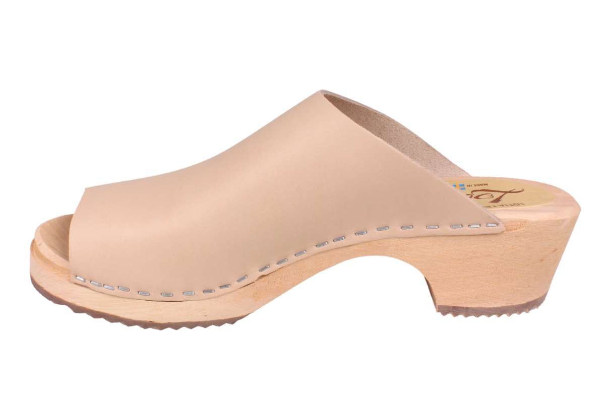 Wooden clogs for women, clogs shoes in nude leather with open toe by Lotta from Stockholm