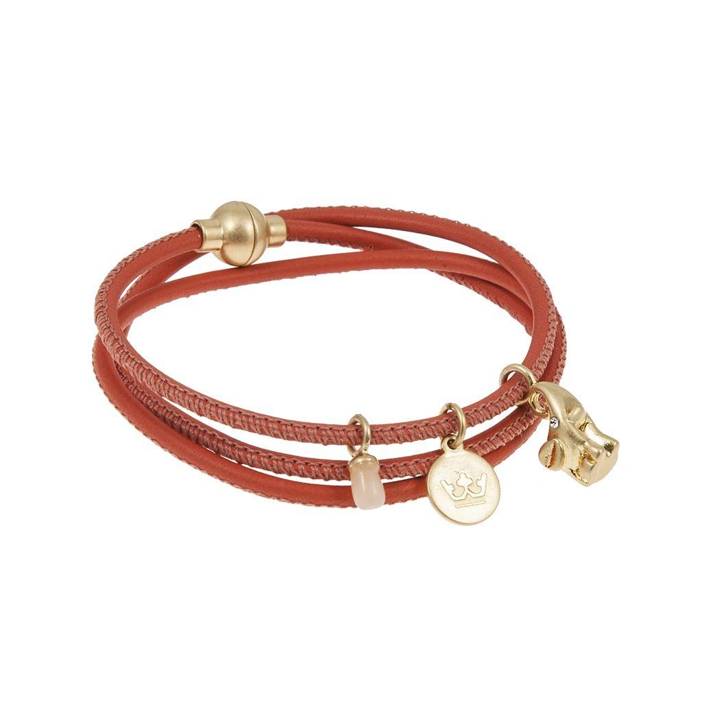 Nappa Snake Bracelet Coral Red Worn Gold 