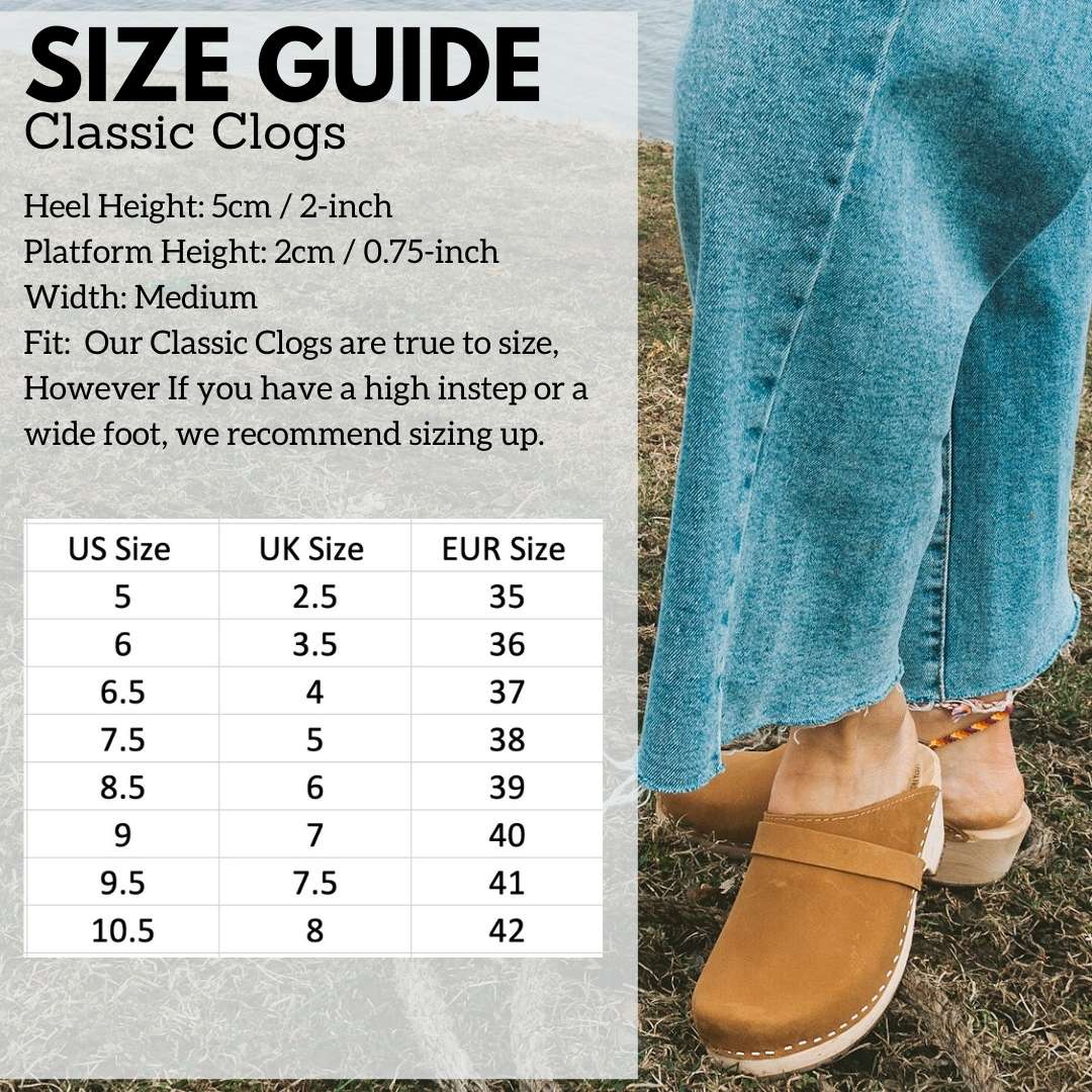 low slingback clogs size guide