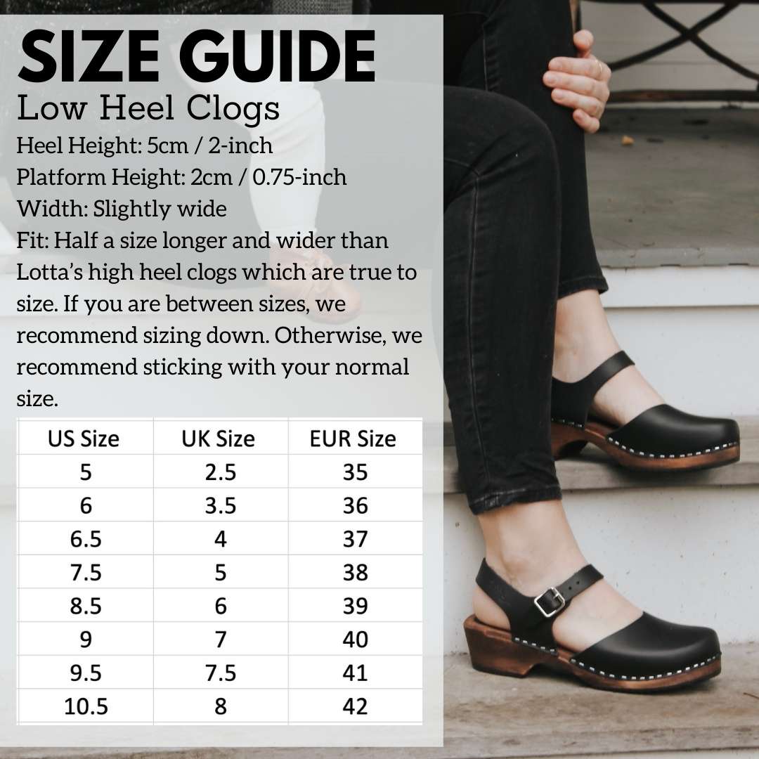 Berit clogs size guide