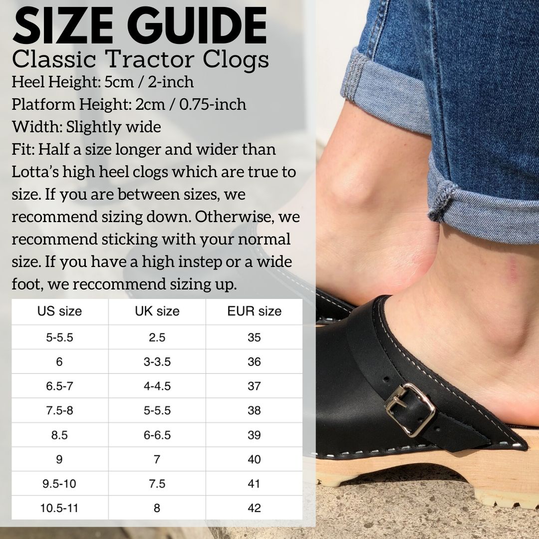 Classic Clog Tractor Size Guide