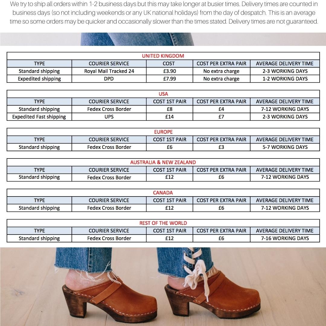 Swedish clogs delivery information