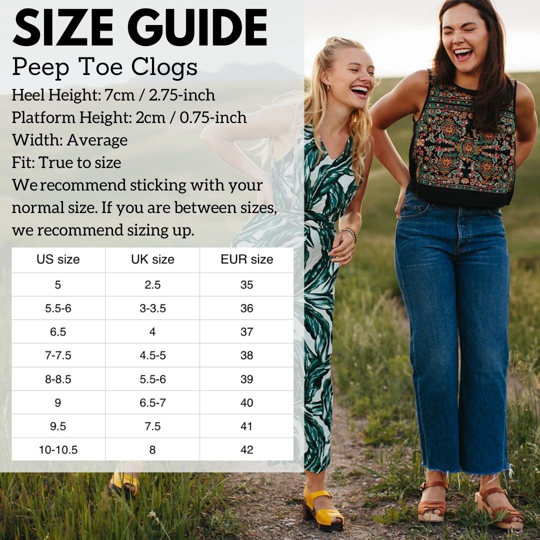 Peep Toe Clogs Size Guide